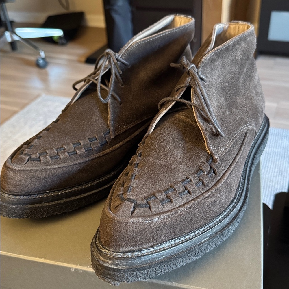 AllSaints Dark Brown Suede Moc-Toe Chukka Boots
